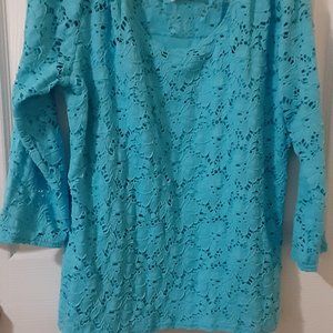 Teal top with lace design
